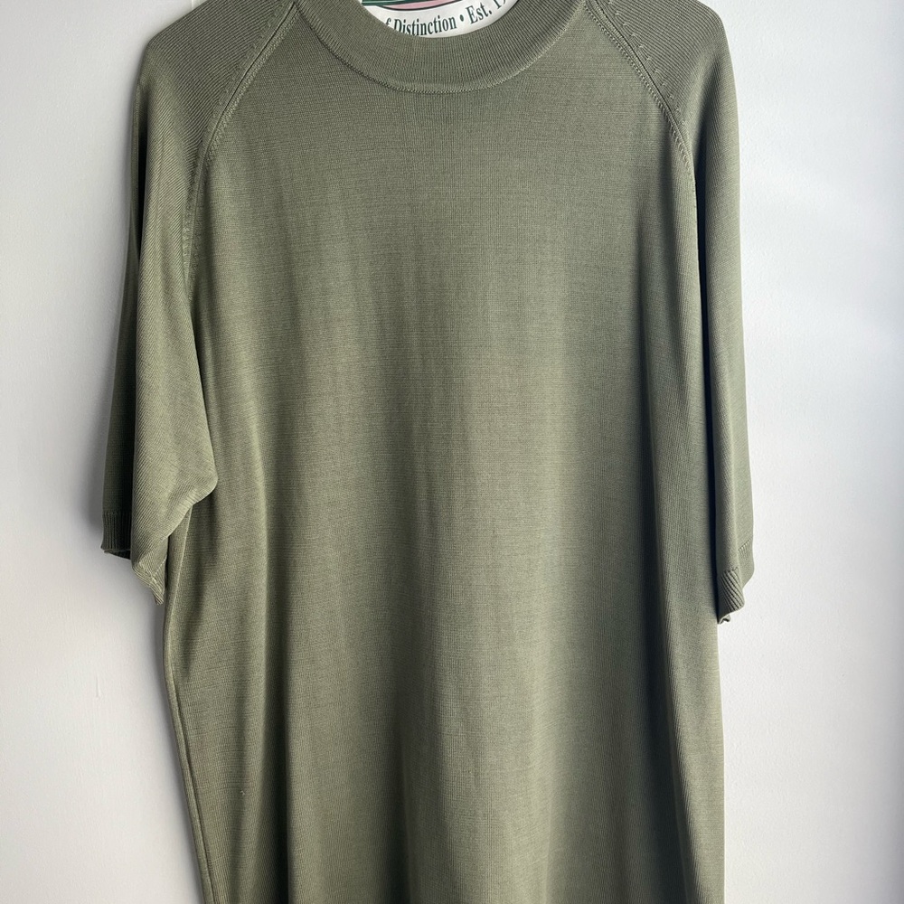 Men’s Johnston & Murphy Sweater Large Silk Italy Green short sleeve